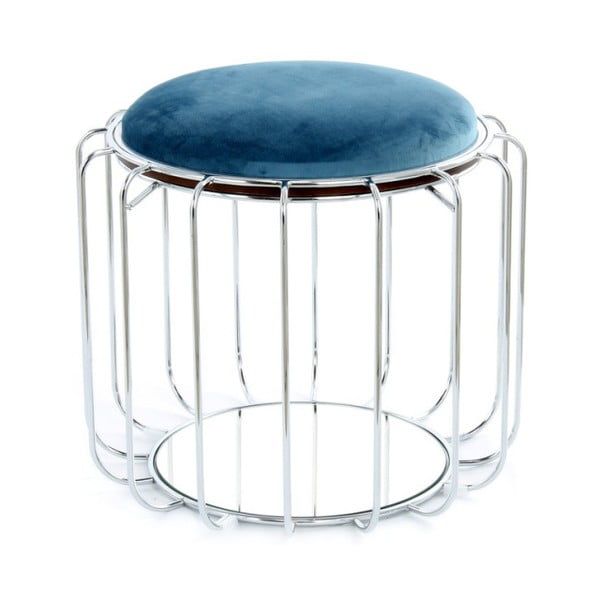 Canny petróleumkék tárolóasztal / puff ezüstszínű vázzal, ⌀ 50 cm - 360 Living