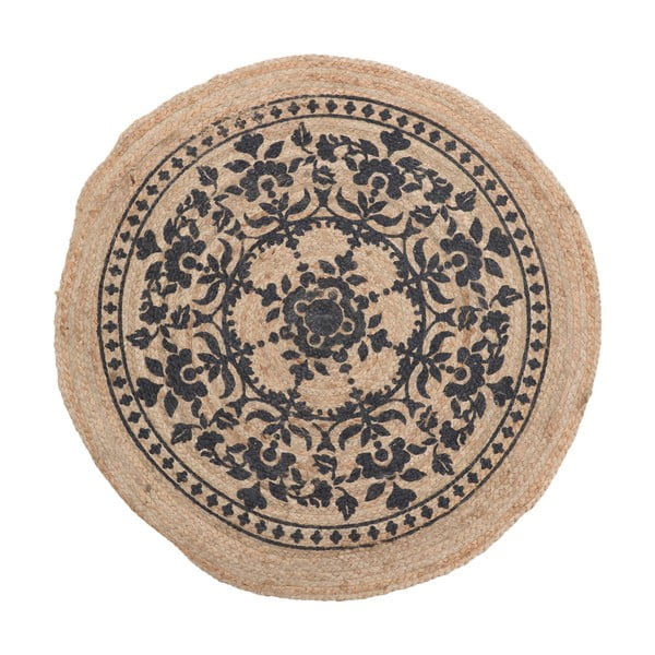Black Mandala kerek szőnyeg jutából és pamutból, ⌀ 90 cm - InArt