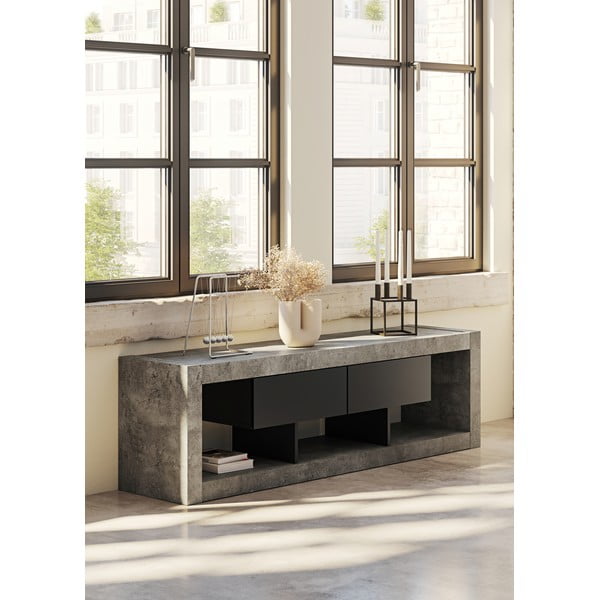 Fekete-szürke TV-állvány beton dekorral 175x52 cm Nara – TemaHome-image-4