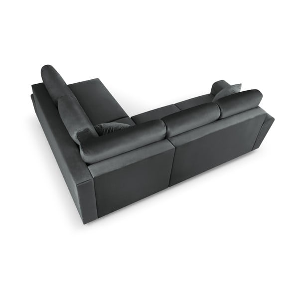 Sötétszürke bársony kinyitható tárolóhelyes sarokkanapé (jobb oldali-L alakú) Kyoto – Cosmopolitan Design-image-4