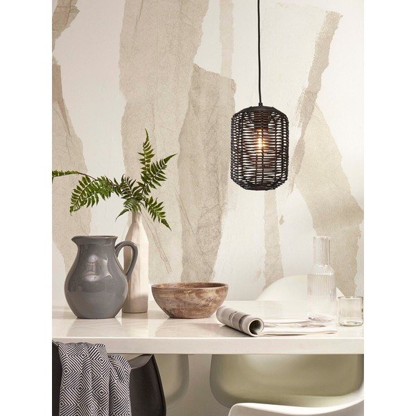Fekete függőlámpa rattan búrával ø 18 cm Tanami – Good&Mojo-image-1