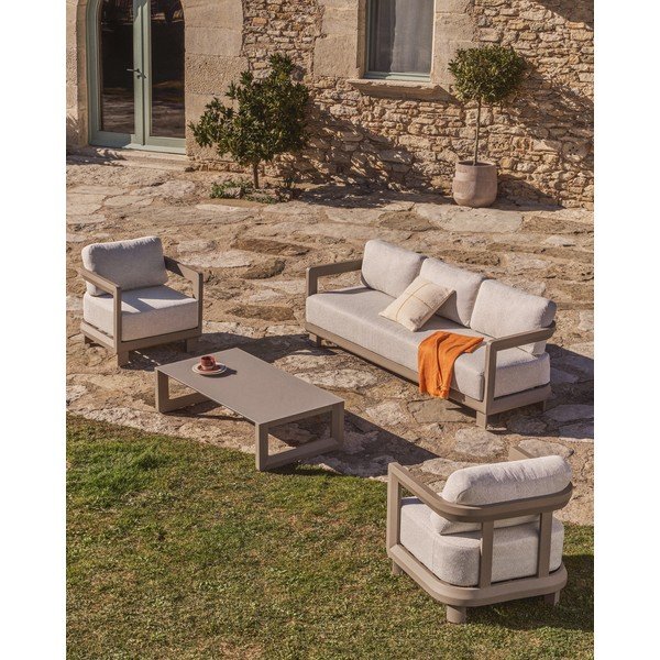 Krémszínű-szürkésbarna párnázott kerti fotel Nerano – Kave Home-image-2
