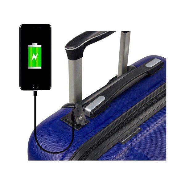 LASSO Cabin & Large 2 kék görgős bőrönd USB csatlakozóval - My Valice-image-3
