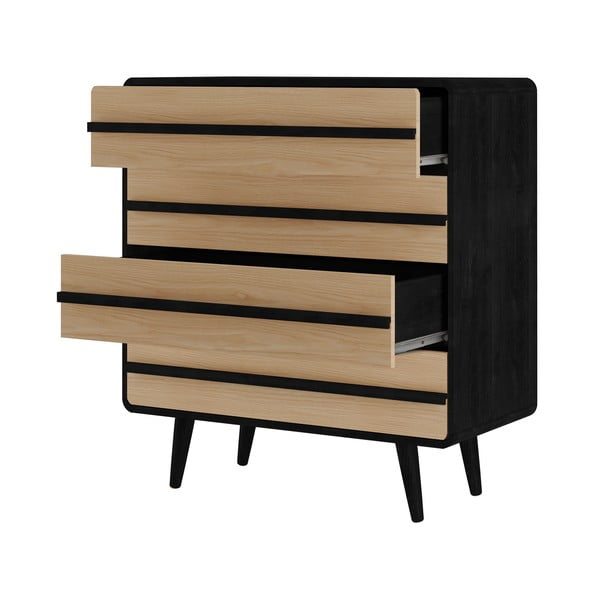 Fekete-natúr színű magas komód tölgyfa dekorral 80x88 cm Chantal - Støraa-image-2