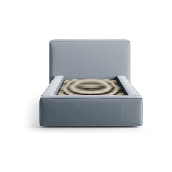 Világoskék kárpitozott ágyneműtartós egyszemélyes ágy ágyráccsal 90x200 cm Jodie – Micadoni -image-3