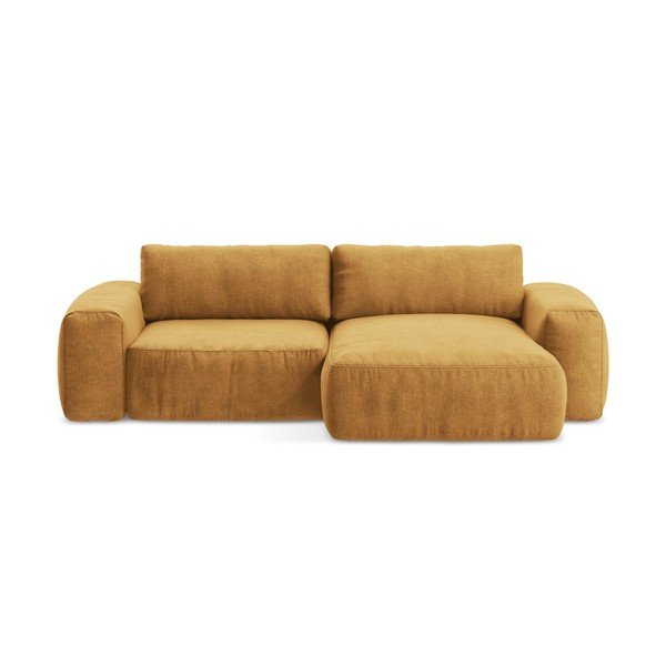 Mustársárga zsenília kinyitható sarokkanapé (jobb oldali-heverő résszel) Kuki – Makamii