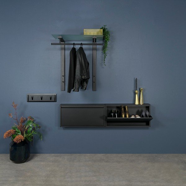 Fekete fém fali fogas polccal 80 cm Dutch – Spinder Design-image-1