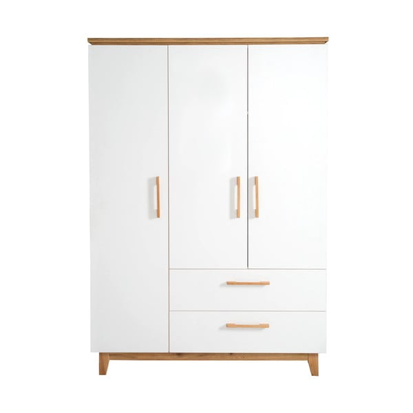 Fehér gyerek ruhásszekrény tölgyfa dekorral 135x200 cm Finn – Roba-image-2