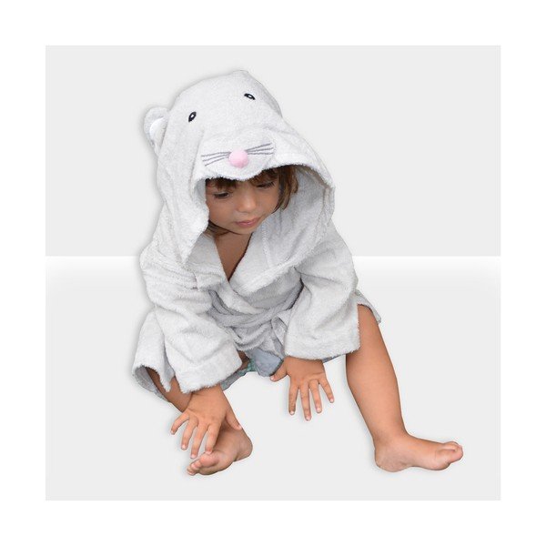 Fehér-szürke pamut gyerek fürdőköpeny M Mouse - Rocket Baby-image-3