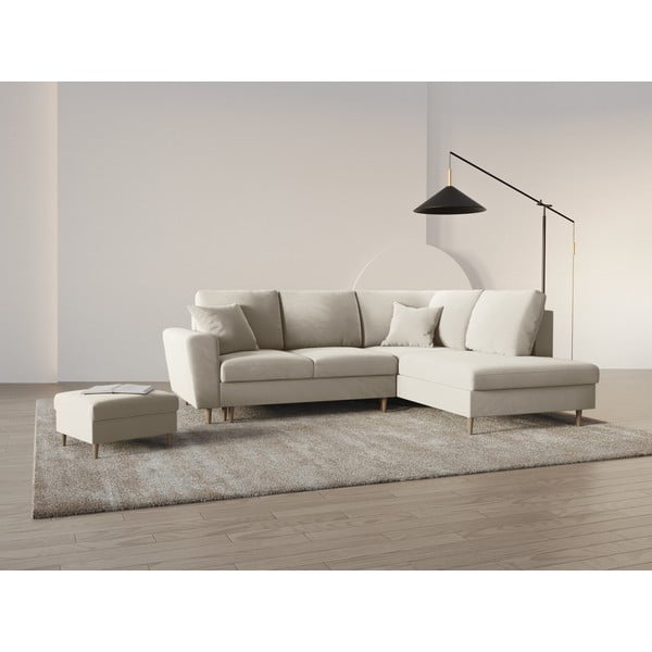 Bézs bársony kinyitható tárolóhelyes sarokkanapé (jobb oldali-L alakú) Kyoto – Cosmopolitan Design-image-2