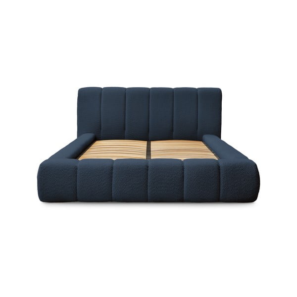 Sötétkék kárpitozott ágyneműtartós franciaágy ágyráccsal 160x200 cm Denali – Bobochic Paris-image-3