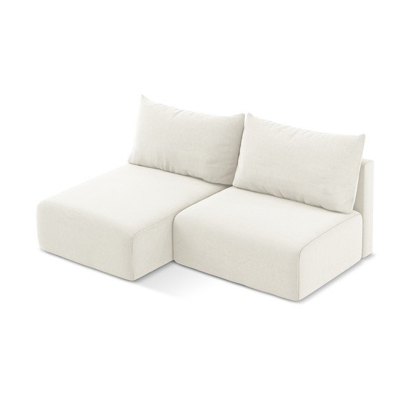 Krémszínű bársony kinyitható-tárolóhelyes sarokkanapé (bal oldali-heverő résszel) Kalena – Makamii-image-3