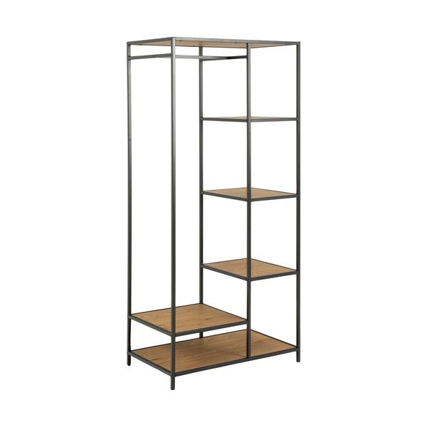 Fekete-natúr színű nyitott ruhásszekrény tölgyfa dekorral 77x165 cm Seaford – Actona-image-2