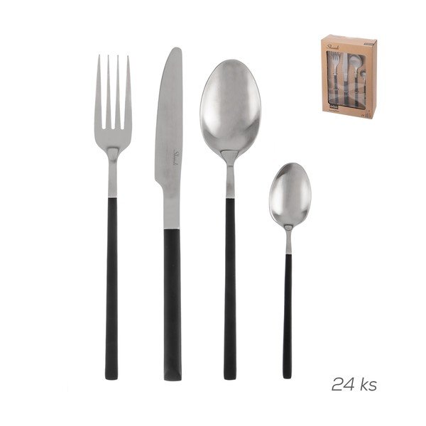Fekete-ezüstszínű rozsdamentes acél evőeszköz készlet 24 db-os Skandi – Orion-image-4