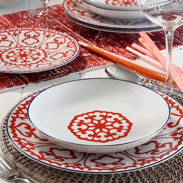 Porselen Desen 24 részes fehér porcelán étkészlet piros mintával - Kütahya-image-1