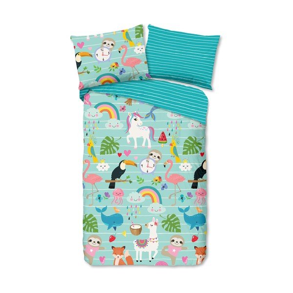 Kék egyszemélyes pamut gyerek ágyneműhuzat 140x200 cm Festen – Good Morning