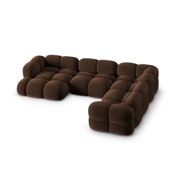 Sötétbarna bársony sarokkanapé (jobb oldali-U alakú) Loretto – Cosmopolitan Design