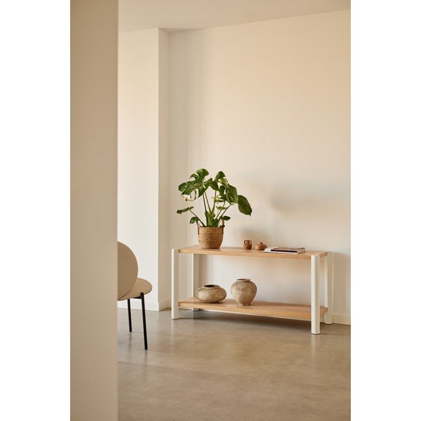 Krémszínű-világos natúr színű polcos állvány tölgyfa dekorral 126x59x43 cm Bona – Teulat-image-1