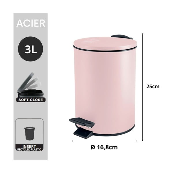 Rózsaszín acél pedálos szemetes 3 l   Adelar – Spirella-image-4