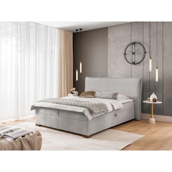 Világosszürke ágyneműtartós boxspring ágy 200x200 cm Lysa – Ropez-image-1
