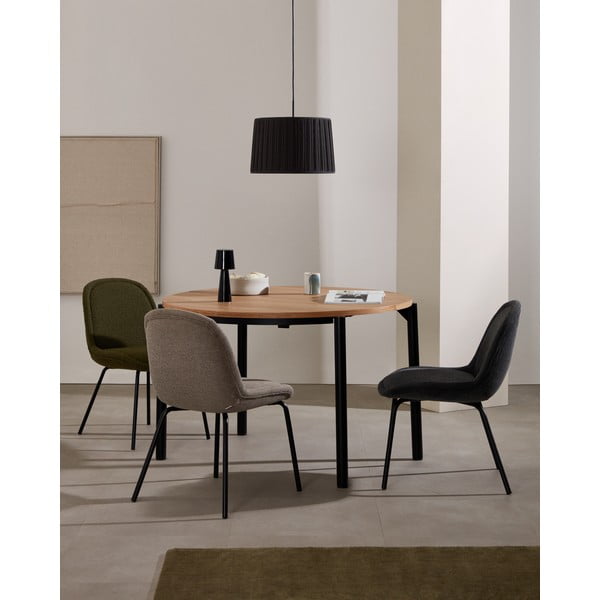 Natúr színű kerek bővíthető étkezőasztal tölgyfa dekoros asztallappal ø 90 cm Montuiri – Kave Home-image-1