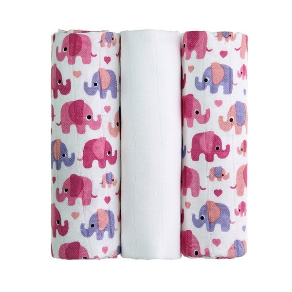 Pink Elephants 3 db textilpelenka, 70 x 70 cm - T-TOMI