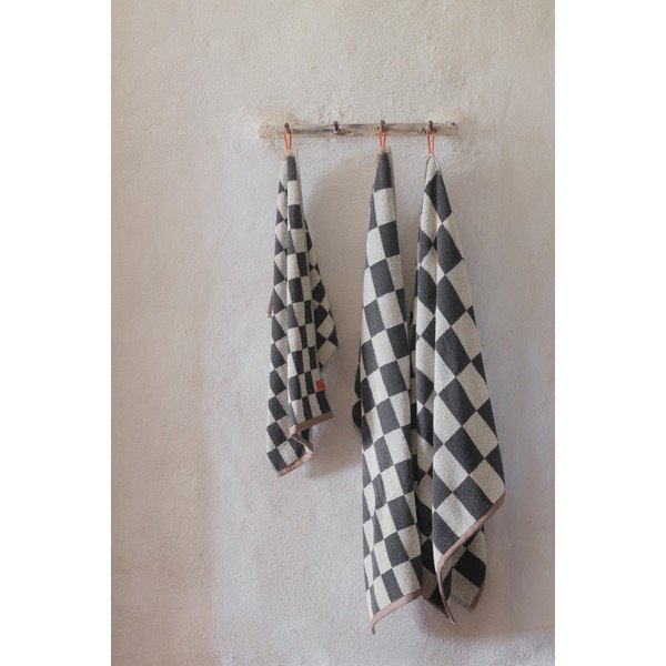 Antracitszürke-bézs frottír bio pamut fürdőlepedő 70x133 cm Retro – Mette Ditmer Denmark-image-1