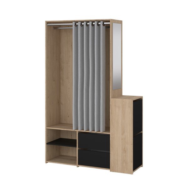 Fekete-natúr színű előszoba bútor tölgyfa dekorral Kit – Tvilum-image-2