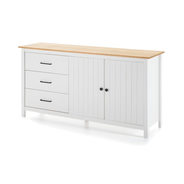Fehér borovi fenyő alacsony komód 150x80 cm Miranda – Marckeric-image-3