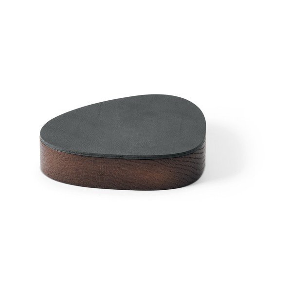 Antracitszürke-barna fedeles-dekoratív fa-öko bőr tárolódoboz 14x12,5x3,5 cm Curve Nupo – LIND DNA
