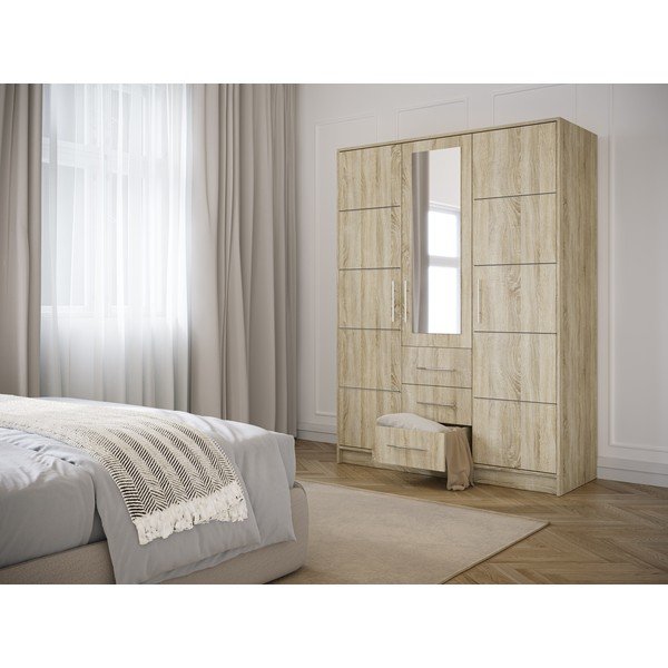 Ruhásszekrény tölgyfa dekorral, tükörrel 147x200 cm Derry - Cosmopolitan Design-image-1