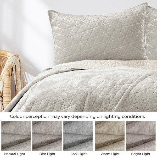 Szürkésbézs bársony steppelt ágytakaró 240x260 cm Laila – Restilo-image-4