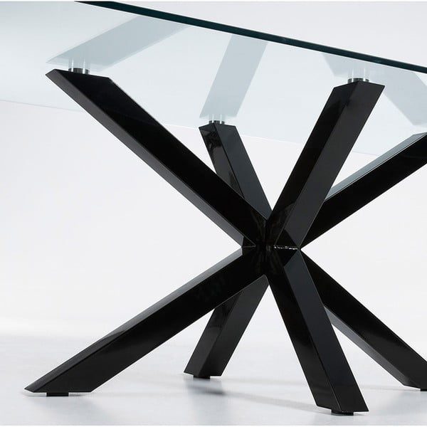 Étkezőasztal üveg asztallappal, fekete lábakkal - 160 x 90 cm - Kave Home-image-4