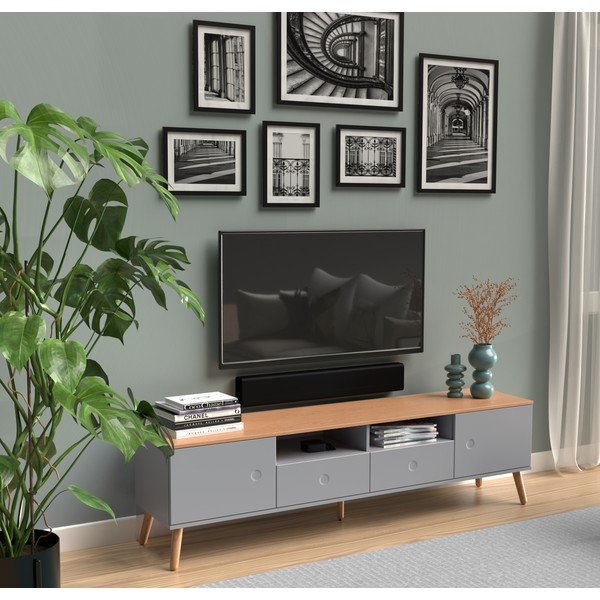 Dot szürke TV-állvány tölgyfa dekorral, szélesség 192 cm - Tenzo-image-1