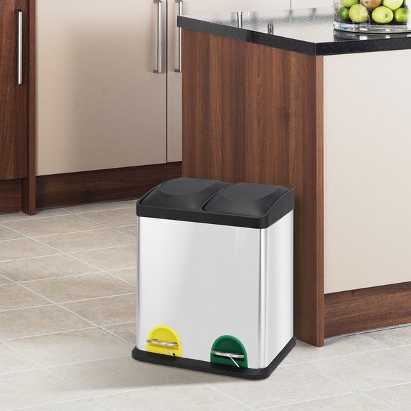 Matt ezüstszínű acél szelektív pedálos szemetes 2x20 l   Tri Selectif – MSV-image-1