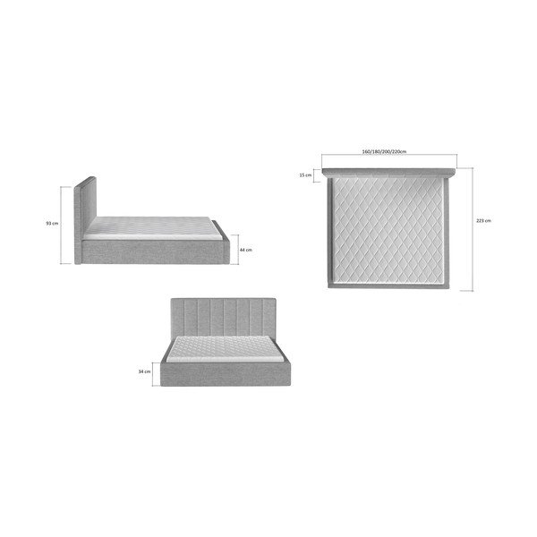 Bézs kárpitozott ágyneműtartós franciaágy ágyráccsal 200x200 cm Audrey – ELTAP-image-4