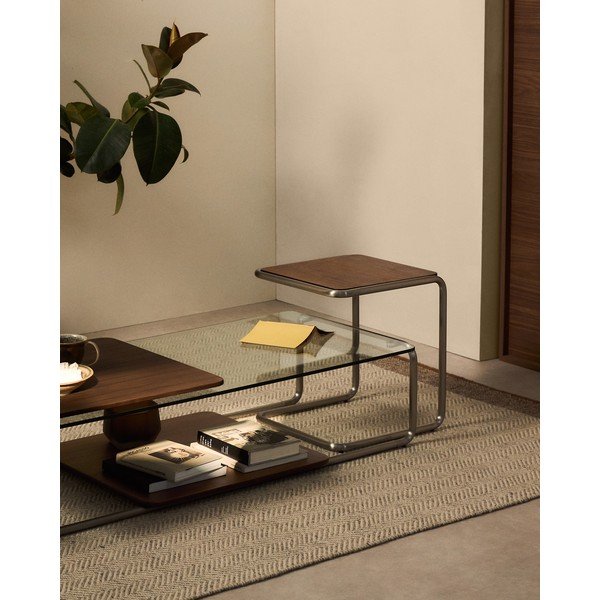 Tárolóasztal diófa dekorral 42x42 cm Tarsel – Kave Home-image-1