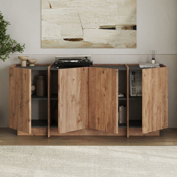 Natúr színű komód kábellyukkal borovi fenyő dekorral 180x80x45 cm Dorma – Kalune Design-image-2