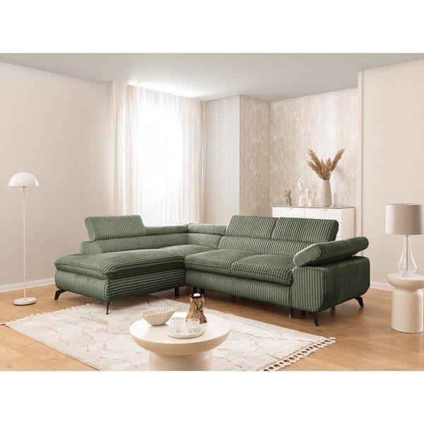 Zöld kordbársony sarokkanapé (bal oldali-L alakú) Marbeya  – Ropez-image-1