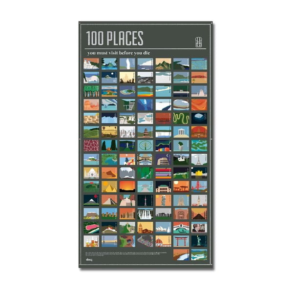 100 Places You Must Visit plakát, 54,5 x 98 cm - DOIY