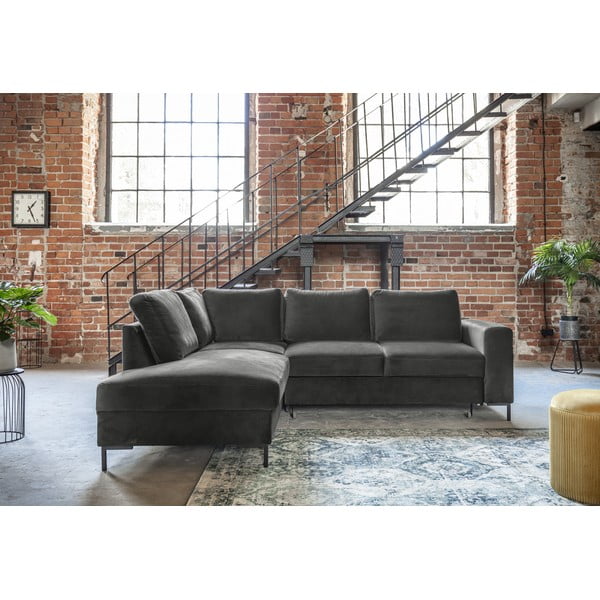 Sötétszürke bársony kinyitható sarokkanapé (bal oldali) Lofty Lilly – Miuform-image-4