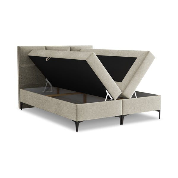 Szürkésbarna ágyneműtartós boxspring ágy 180x200 cm Pakalana – Makamii-image-1