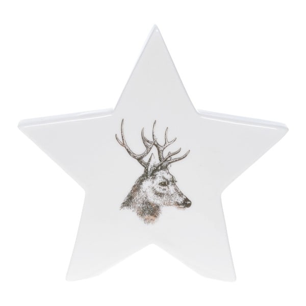 Deer fehér csillag formájú kerámia dekoráció, magasság 12 cm - Ewax
