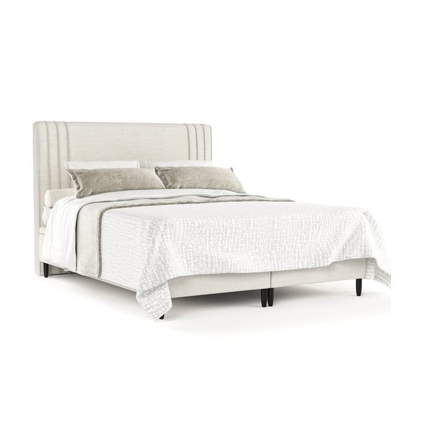 Bézs kárpitozott ágyneműtartós franciaágy 200x200 cm Musca – Maison de Rêve-image-2