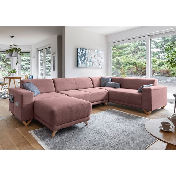 Rózsaszín kinyitható-tárolóhelyes sarokkanapé (jobb oldali-U alakú) Classy Sophie – Miuform-image-3