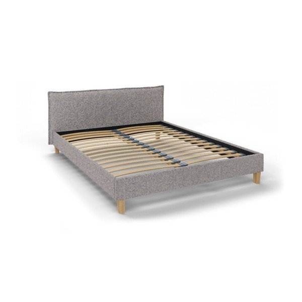 Szürke kárpitozott franciaágy ágyráccsal 160x200 cm Tina – Ropez