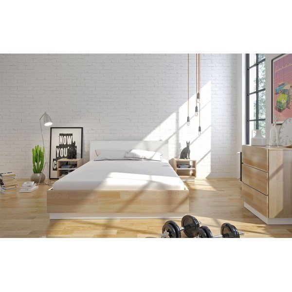 Finn BC kétszemélyes bükkfa és borovi fenyőfa ágy tárolóhellyel, 140 x 200 cm - SKANDICA-image-1