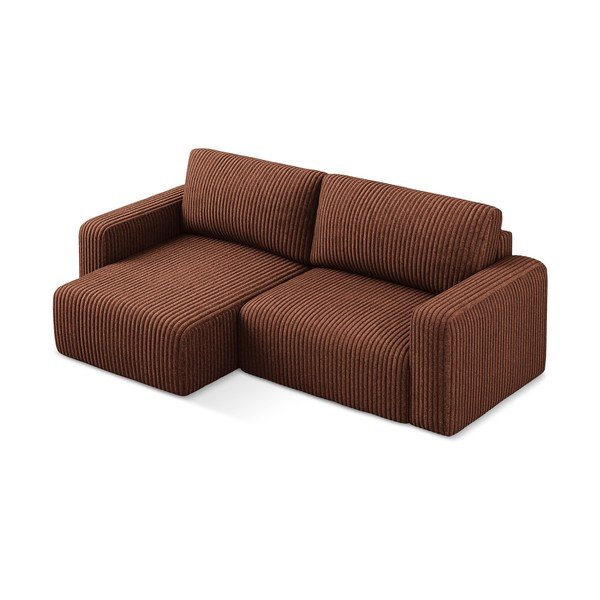 Terrakotta színű kordbársony kinyitható-tárolóhelyes sarokkanapé (bal oldali-heverő résszel) Kona – Makamii-image-3