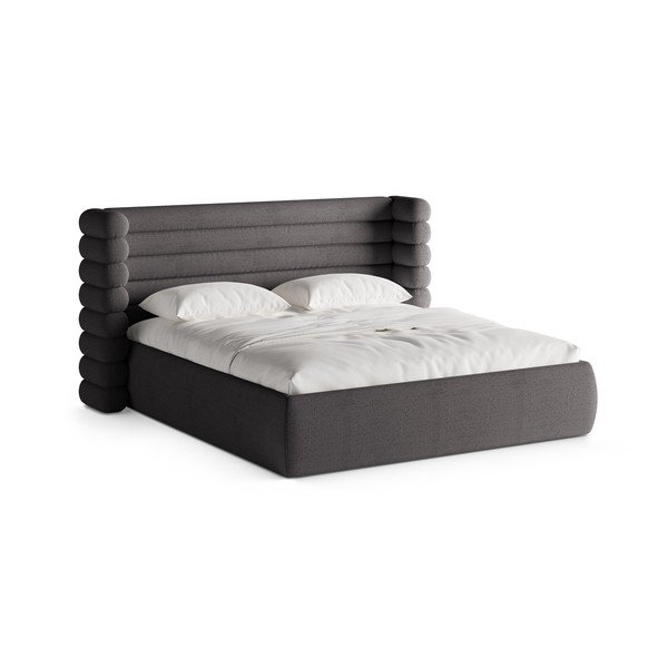 Sötétszürke kárpitozott ágyneműtartós franciaágy ágyráccsal 200x200 cm Mount – Micadoni 