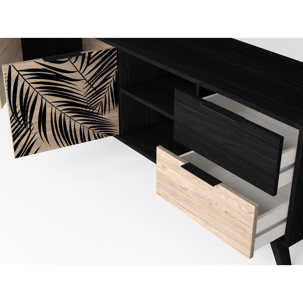Fekete TV-állvány tölgyfa dekorral 181x53 cm Palmera - Marckeric-image-1